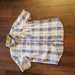 Sean John Men's Button Down Plaid Shirt. size L. Yellow/Blue